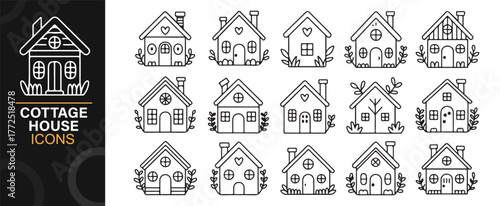 Minimalist cottage and house icons pack for cozy living and village design