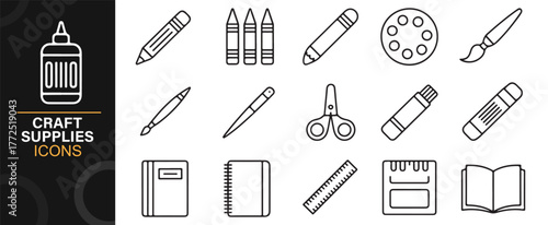 Art education icons collection in black and white minimalist vector format
