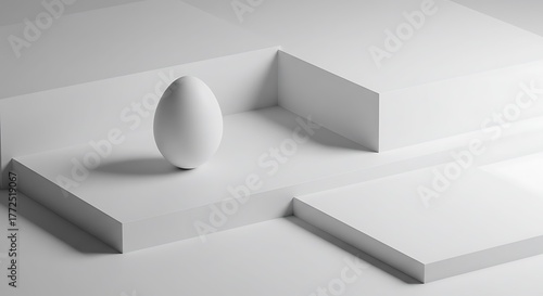 A clean, white composition featuring a sphere on intersecting angular planes, 3d, hree-dimensional white geometric minimalism, perfect for architectural visualization, digital art, or product concept 