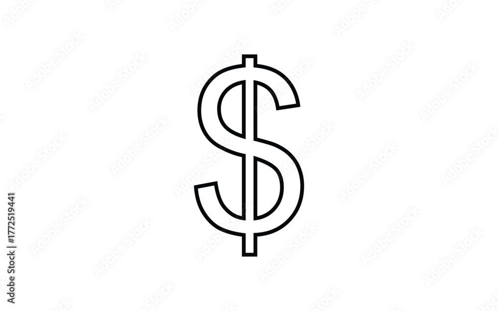 Obraz premium Simple Black and White Dollar Sign Outline on White Background