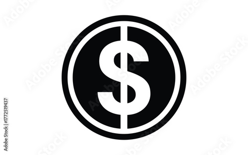 Stylized black and white dollar sign on white background graphic