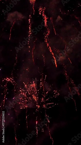Vertical Exploding fireworks drone footage - 4k video shot by drone as fireworks explode
