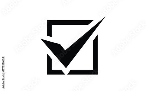 A black checkmark symbol within a square outlined in black.