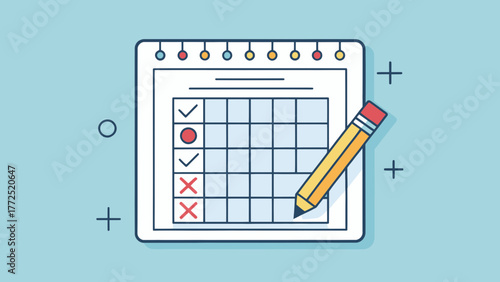 A calendar icon with pencil and checkmarks for time management