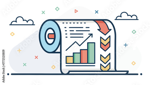 A rolled chart paper showing business data and growth