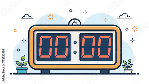 Digital clock with orange display showing zero time