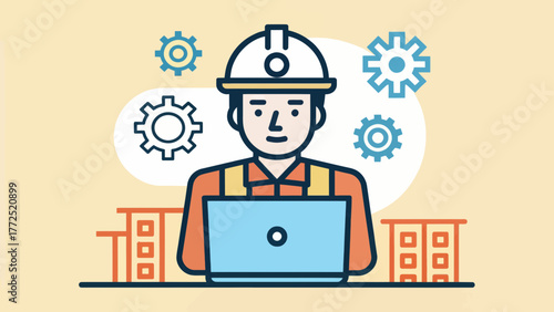 Engineer with a Laptop in a Vector Illustration