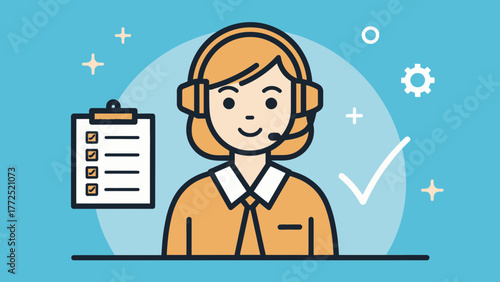 Woman wearing headset and smiling while providing customer service