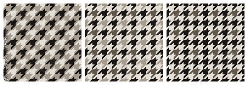 Set of abstract modern monochrome seamless geometric houndstooth patterns in gray on light background, simple vector illustration, flat style