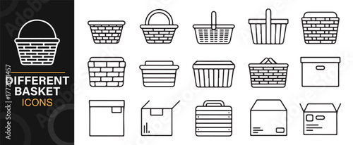 Household basket symbols in outline vector format for interior and decor concepts