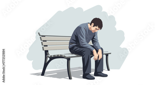 A despondent man sits alone on a park bench, head bowed in reflection, conveying feelings of sadness and solitude in a moment of contemplation.