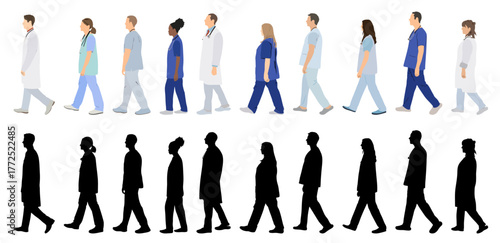 doctor and nurse walking side view with silhouette