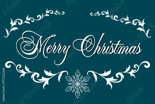 Christmas text in an openwork frame.Vector illustration with Christmas text in beautiful design on blue background.