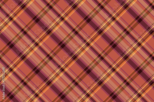 Mid textile vector seamless, luxury plaid background pattern. Rough tartan fabric check texture in red and orange colors.