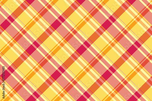 Square plaid vector seamless, silky fabric check tartan. Twill background textile texture pattern in red and orange colors.