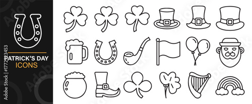 Traditional St. Patrick’s Day holiday vector symbols in black and white