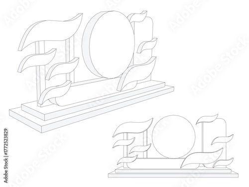 3d stand booth backdrop photo wall of fame with blank space logo company for preview event exhibition wedding. Vector editable sketch outline drawing coloring.