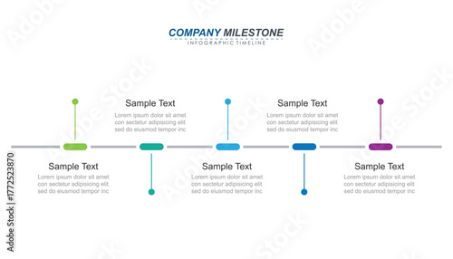 Infographic roadmap design template. Business Timeline of 5 Important Business Events annual business presentation. Vector illustration