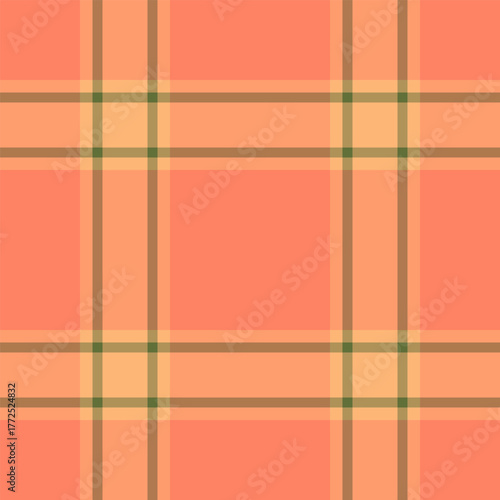 Printout fabric textile background, bag check texture vector. Formal seamless pattern tartan plaid in orange and red colors.