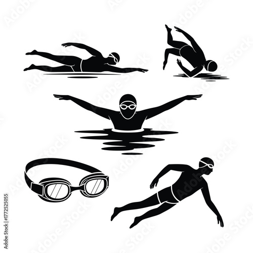 Swimmer in different actions vector illustration