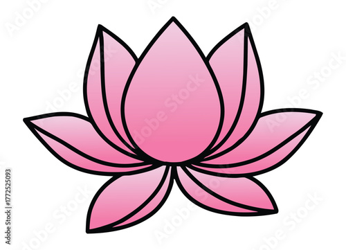 Beautiful Pink Lotus Flower Illustration Blooming with Serene Petals and Black Outline