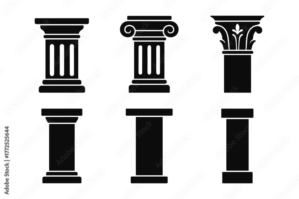 Fototapeta premium Collection of classic architectural column silhouettes in black