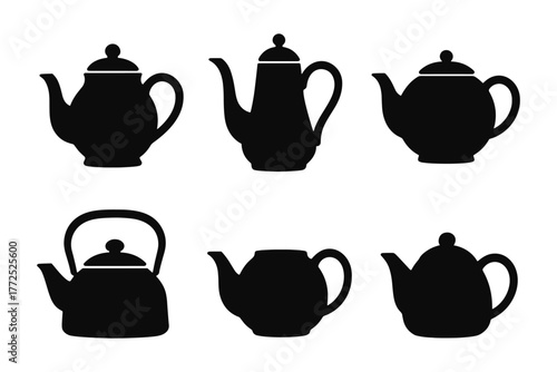 Classic teapot and coffee pot silhouettes in minimalistic black design