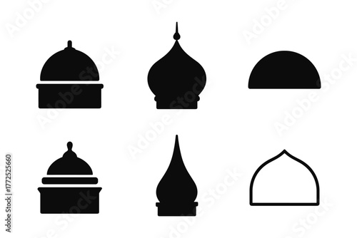 Silhouette dome icons set featuring classic and modern architectural styles