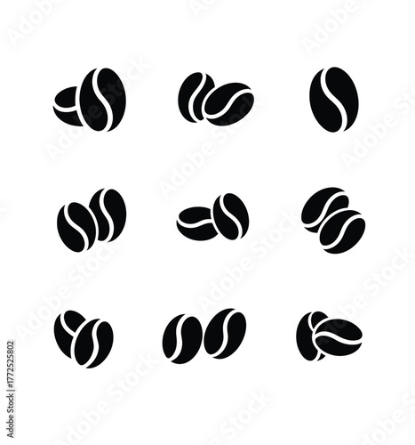 Set of 9 black coffee bean vector icons scalable illustration eps format vector