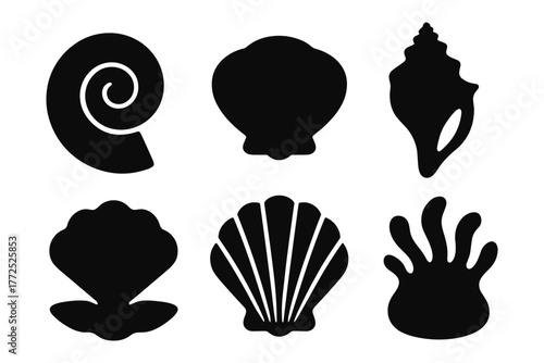 Silhouette sea shell collection: nautical shapes for beach themed design