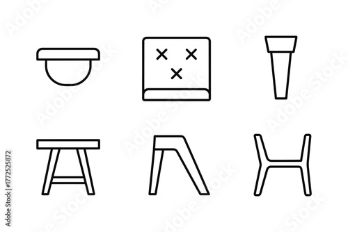 Minimalist line art furniture icons featuring modern chair and table designs