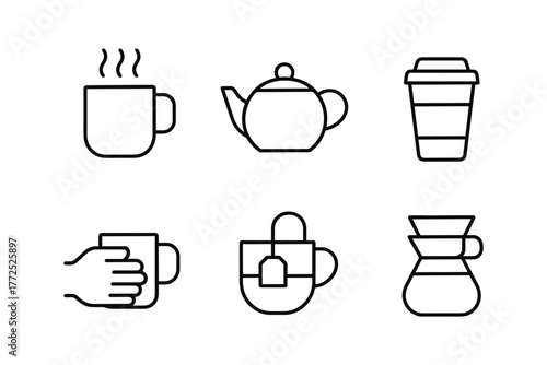 Minimalist coffee and tea icons set in line art style