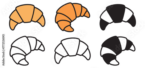 Assortment of Delicious Croissant Pastry Illustrations in Various Hues