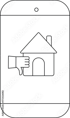 A phone display showcases a house being given a thumbs down gesture