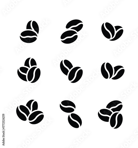 Set of 9 black coffee bean icons vector illustration scalable eps graphic vector