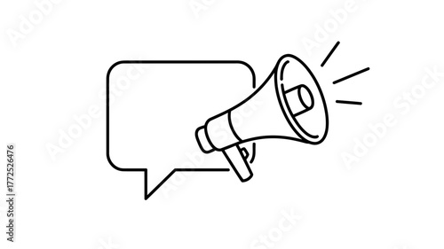 Illustration of a megaphone emitting sound waves next to a speech bubble representing announcement or communication concept