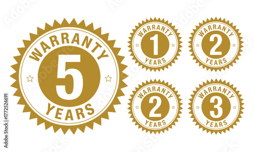 Set of four golden warranty seal badges with years 5 1 2 3 declarative vector illustration vector