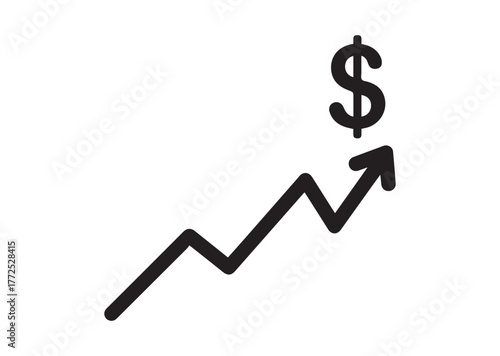 Chart of increased dollar rate icon, Chart of increased dollar rate silhouette vector