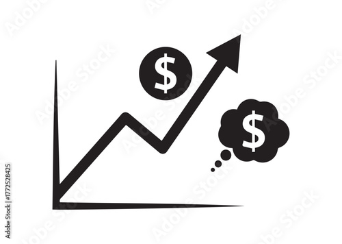 Chart of increased dollar rate icon, Chart of increased dollar rate silhouette vector