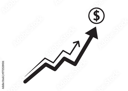 Chart of increased dollar rate icon, Chart of increased dollar rate silhouette vector