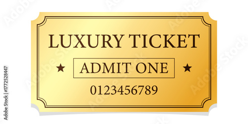 Vintage theatre tickets vector template. Vector golden tickets isolated on whithe backgound. Cinema, theater, concert, game, party, event, festival black and gold ticket.
