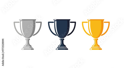 Three colorful trophy cups on a white background