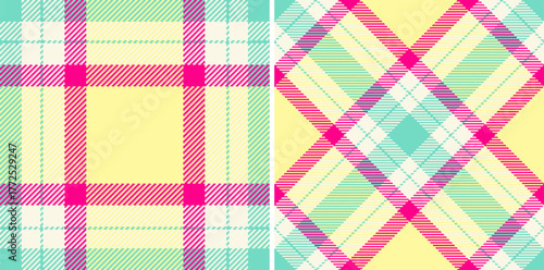 Textile vector background of seamless pattern plaid with a fabric texture tartan check. Set in neon colors for apartment decor ideas.
