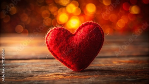 Felt Heart Portrait: Close-up of a Red Felt Heart