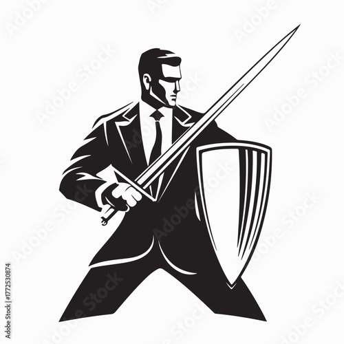 Corporate Warrior Businessman Sword Shield Vector Design