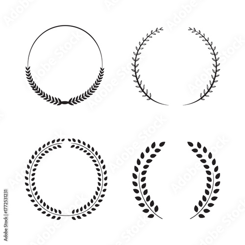 Elegant Laurel Leaf Ring Wreath Frame EPS Set — Minimal Botanical Circle, Arch Silhouettes for Logo, Invitation, Decorative Design