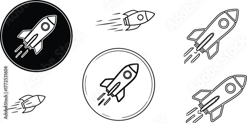 Startup launch outline icon, rocket ship vector for innovation symbol and business start concept. Space exploration, future technology, journey design element.