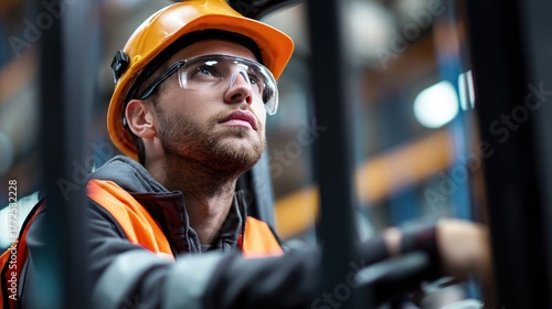 A focused worker in safety gear operates machinery, showcasing dedication and professionalism in an industrial environment.