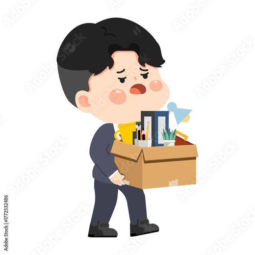 Illustration of Fired Man Carrying Box of Belongings