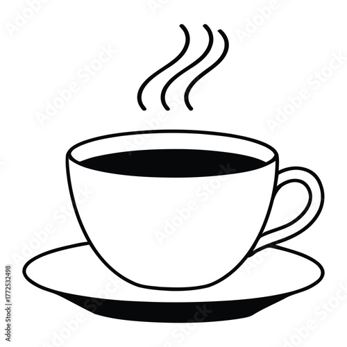 Aromatic Steaming Hot Coffee Beverage in Cup on Saucer for Refreshment